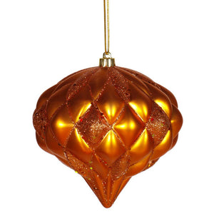 5.7" Burnished Orange Matte Glitter Diamond Onion Ornament 1