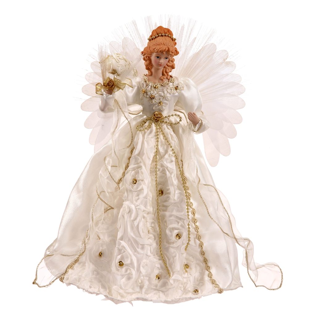 18" White / Gold Angel Fiber Optic Wings Christmas Tree Topper 1