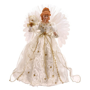 18" White / Gold Angel Fiber Optic Wings Christmas Tree Topper 1
