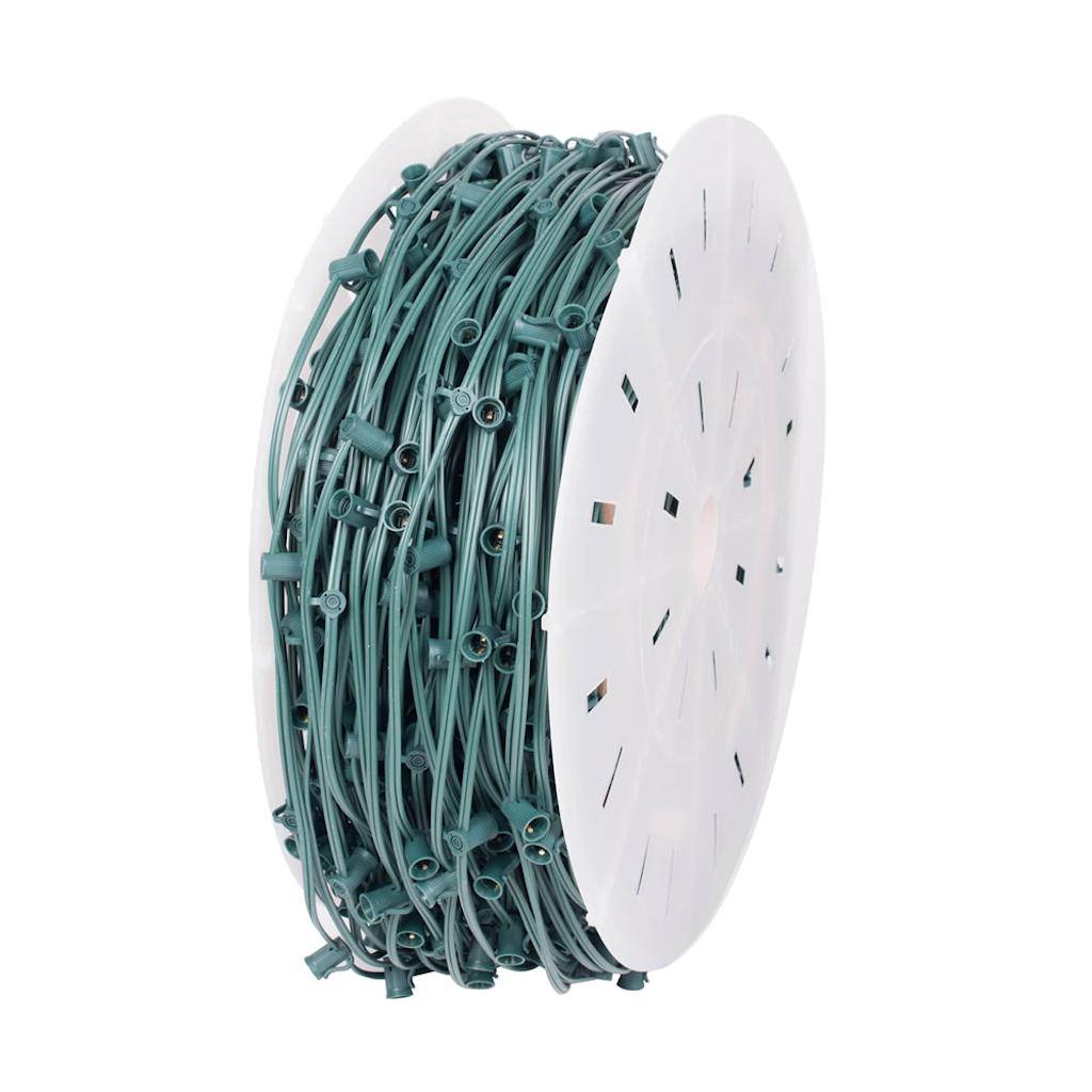 1000 Light 1000' Green Wire Empty Candelabra Screw (E12) C7 String with 12" Spacing 1