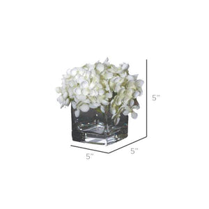 5" Artificial Mini White Hydrangea in Clear Glass Cube (3 pack) 2