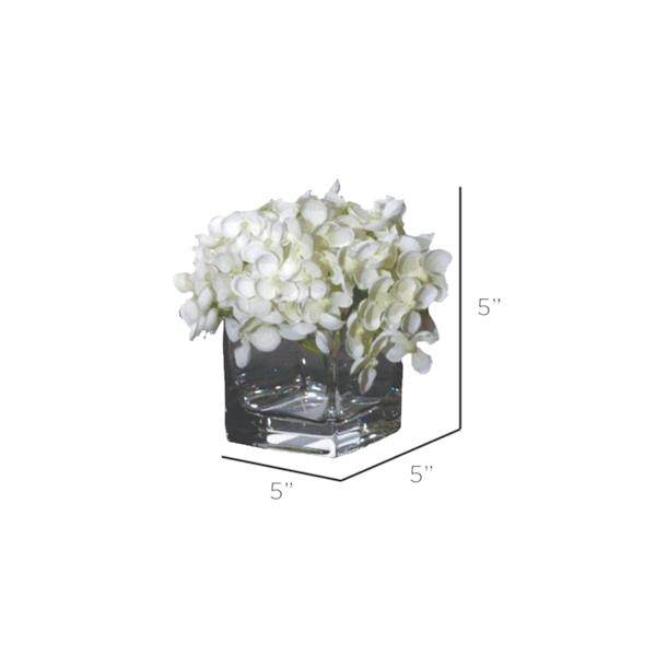 5" Artificial Mini White Hydrangea in Clear Glass Cube (3 pack) 2