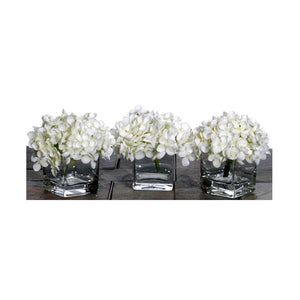 5" Artificial Mini White Hydrangea in Clear Glass Cube (3 pack) 1