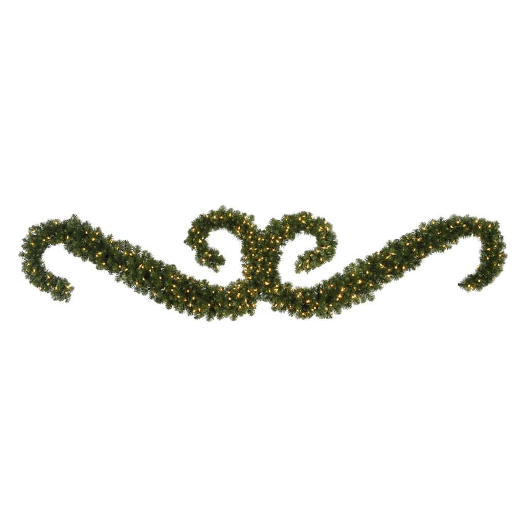 9' Artificial Grand Teton Double "S" Festoon Garland 300 Warm White LED Lights 1