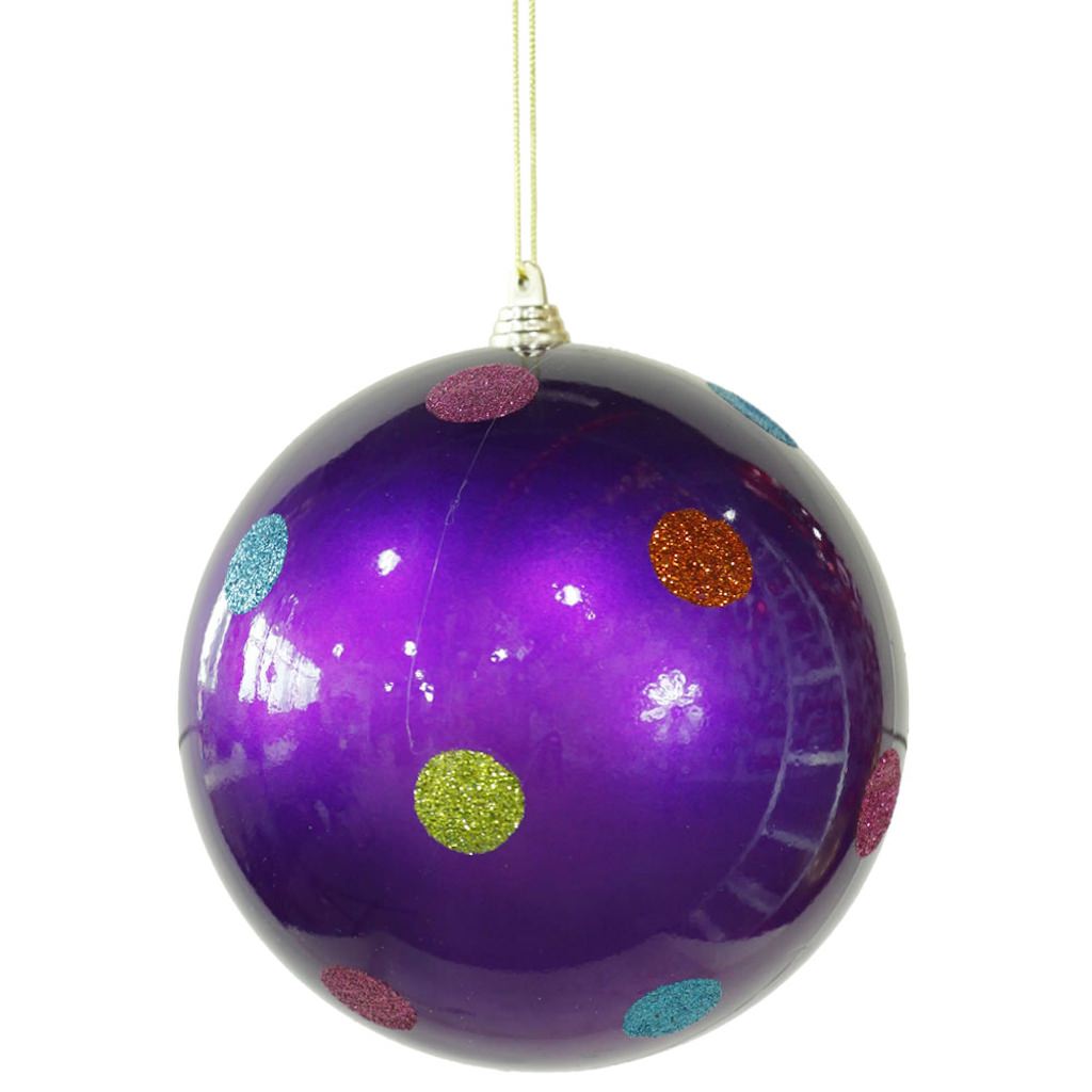 5.5" Purple Candy Polka Dot Ball Ornament 1