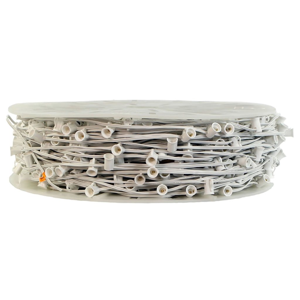 1000 Light 1000' White Wire Empty C7 String Commercial Grade with 12" Spacing 1