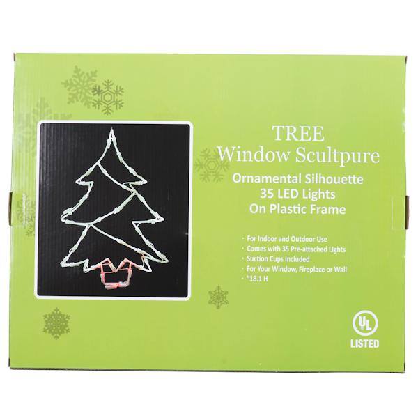 18" x 12" Tree Window Decor 35 Green / Red Wide Angle LED Lights 3