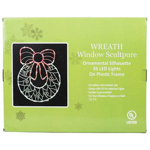 17" x 13" Wreath Window Decor 35 Green / Red Wide Angle LED Lights 3