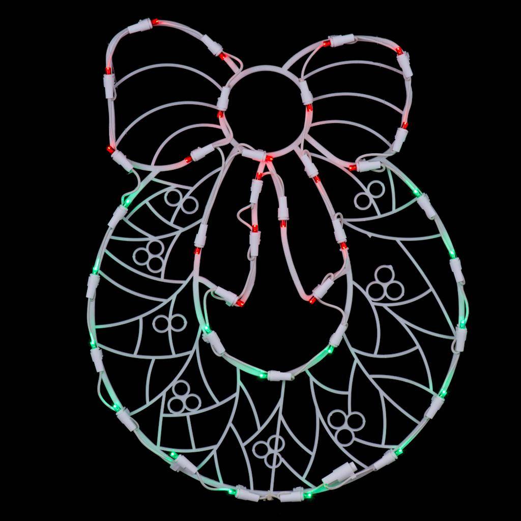 17" x 13" Wreath Window Decor 35 Green / Red Wide Angle LED Lights 1