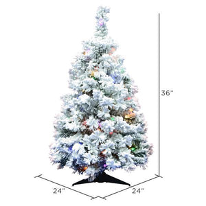 3' x 24" Artificial Flocked Alaskan Pine 100 Multi-Color Italian LED Lights 3