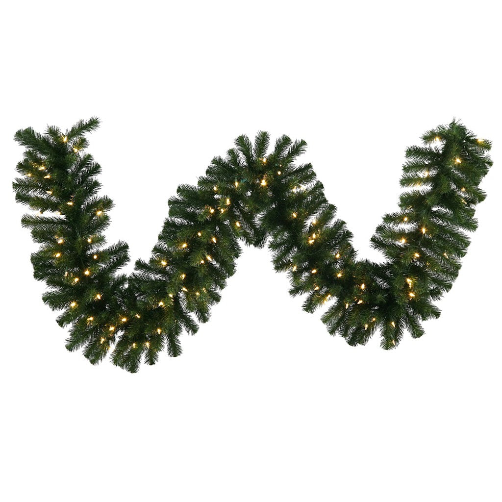 9' x 16" Artificial Douglas Fir Garland 100 Warm White Italian LED Lights 1