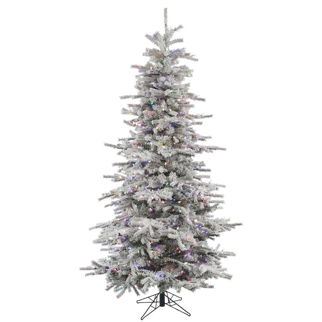 7.5' x 50" Artificial Flocked Slim Sierra Pine 700 Multi-Color Italian LED Lights 1