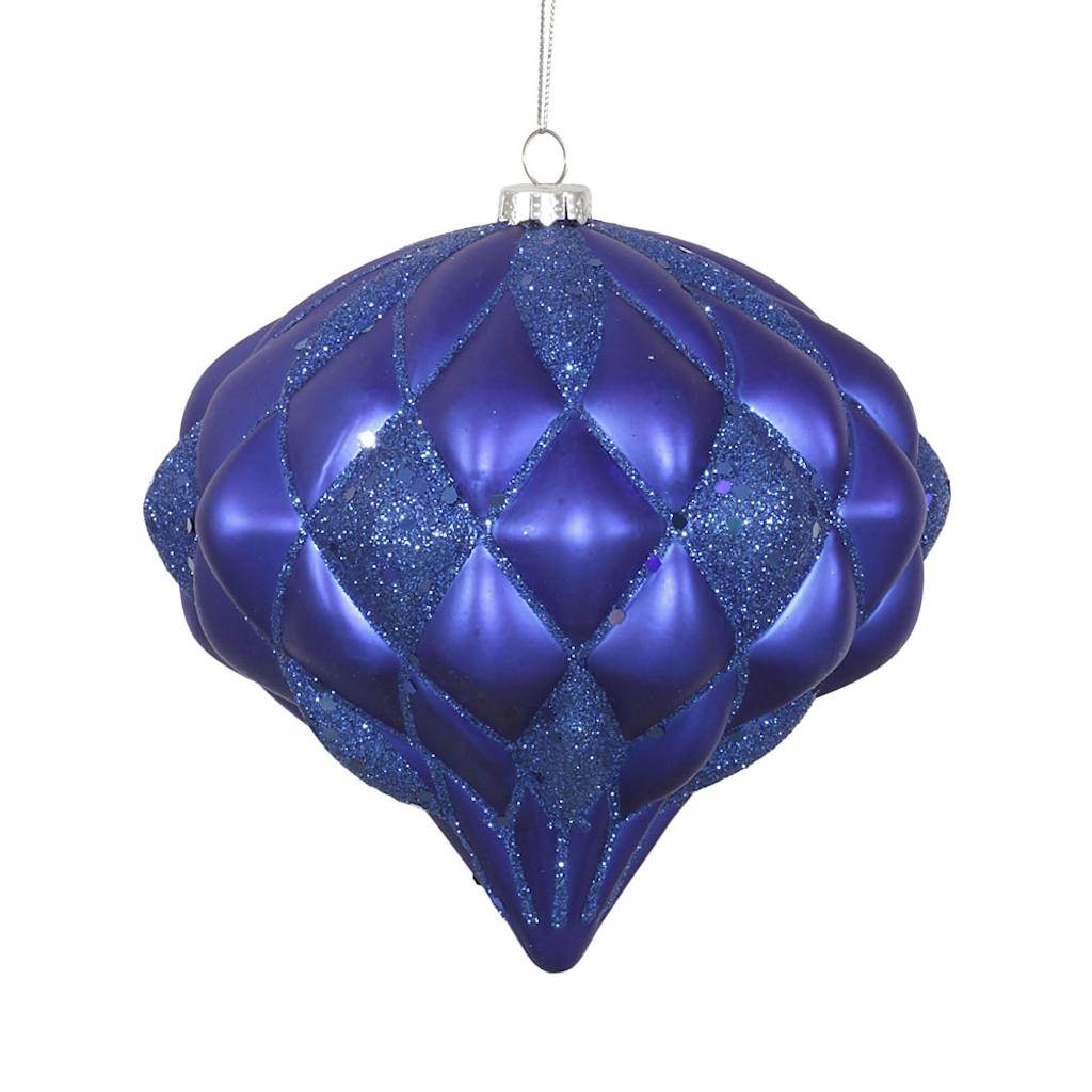 5.7" Blue Diamond Onion Swirl Blue Matte Glitter Ornament 1