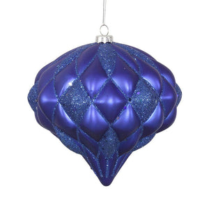 5.7" Blue Diamond Onion Swirl Blue Matte Glitter Ornament 1