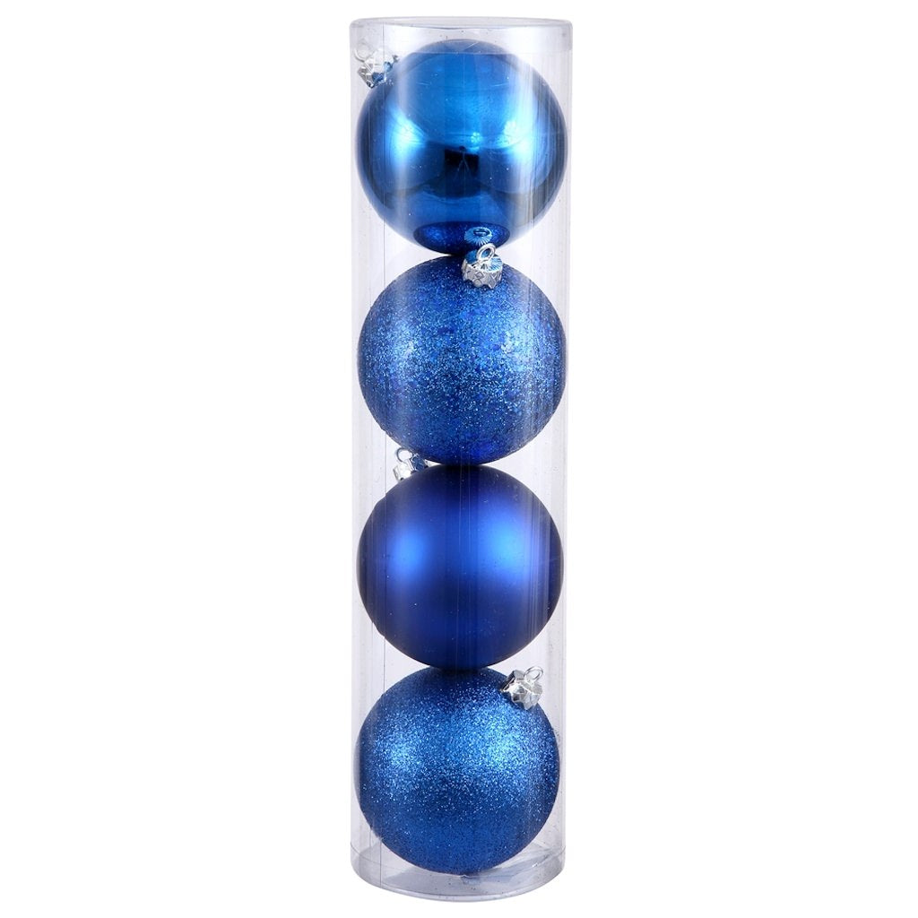 6" Blue Shiny Matte Glitter Sequin Ball Ornament (4 pack) 1
