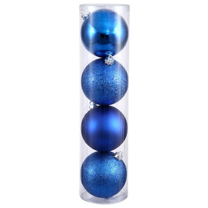 6" Blue Shiny Matte Glitter Sequin Ball Ornament (4 pack) 1