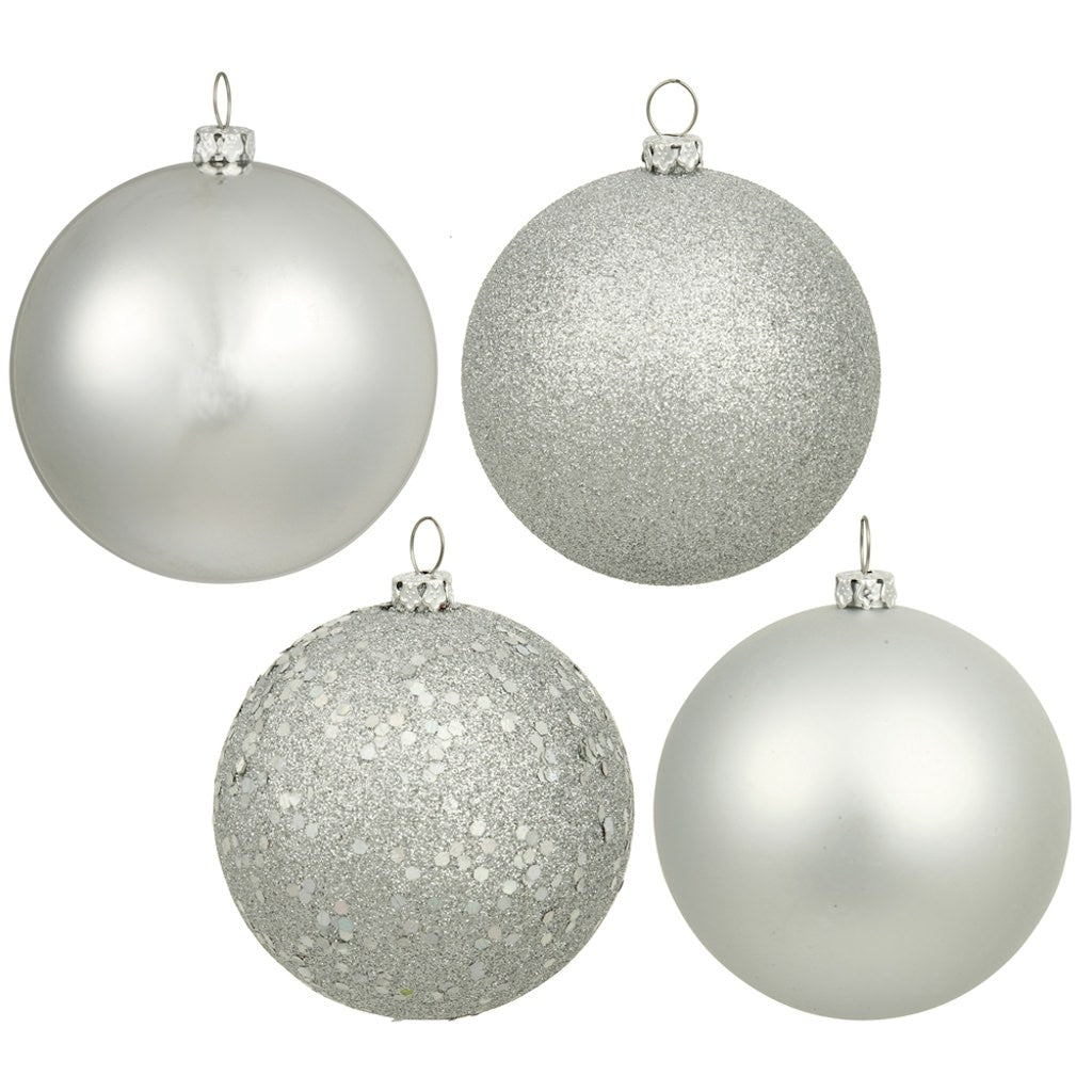 6" Silver Shiny Matte Glitter Sequin Ball Ornament (4 pack) 1