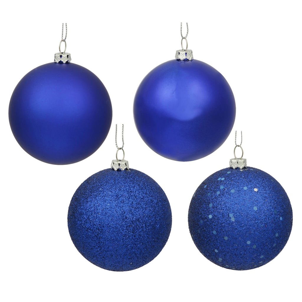 6" Cobalt Shiny Matte Glitter Sequin Ball Ornament (4 pack) 1