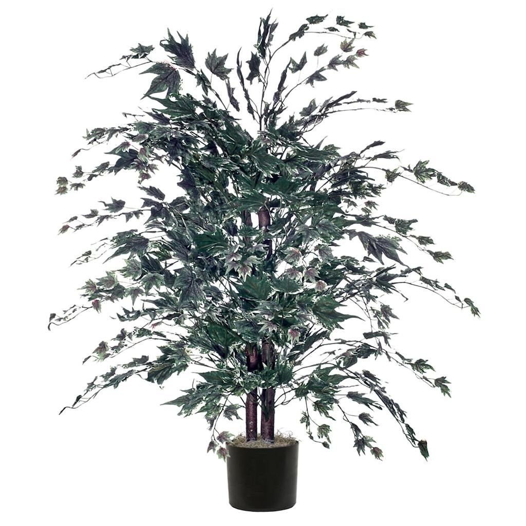 48' Artificial Frosted Maple Bush in Black Pot 1
