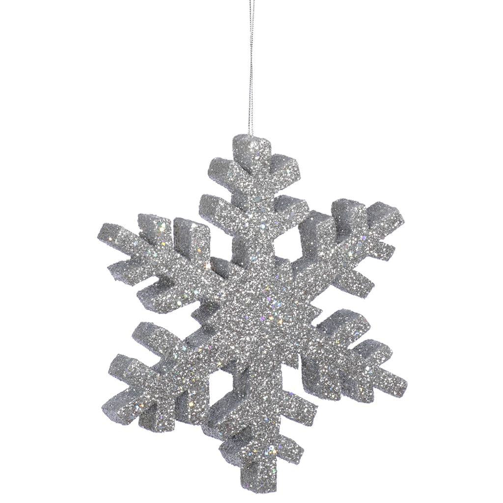8" Silver Outdoor Glitter Snowflake Ornament 1