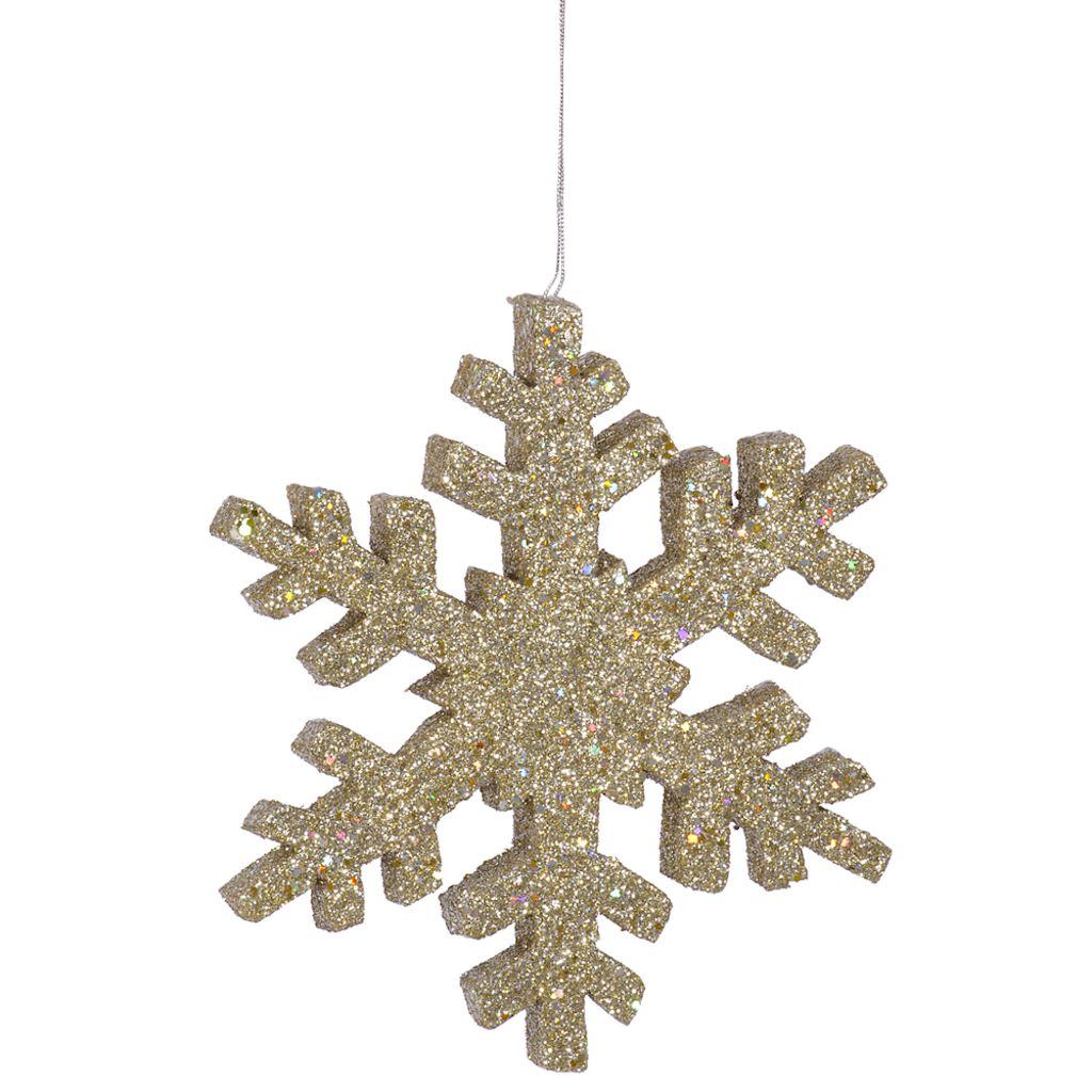 8" Champagne Outdoor Glitter Snowflake Ornament 1