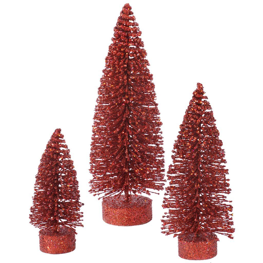 5" 7" 9" Red Glitter Oval Tree Set 1