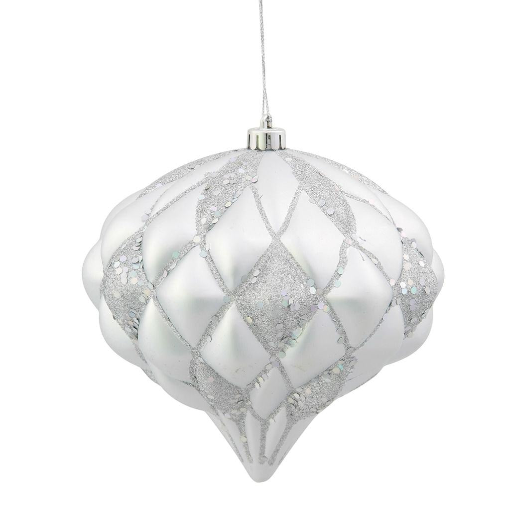 5.7" Silver Matte Glitter Diamond Onion Ornament 1