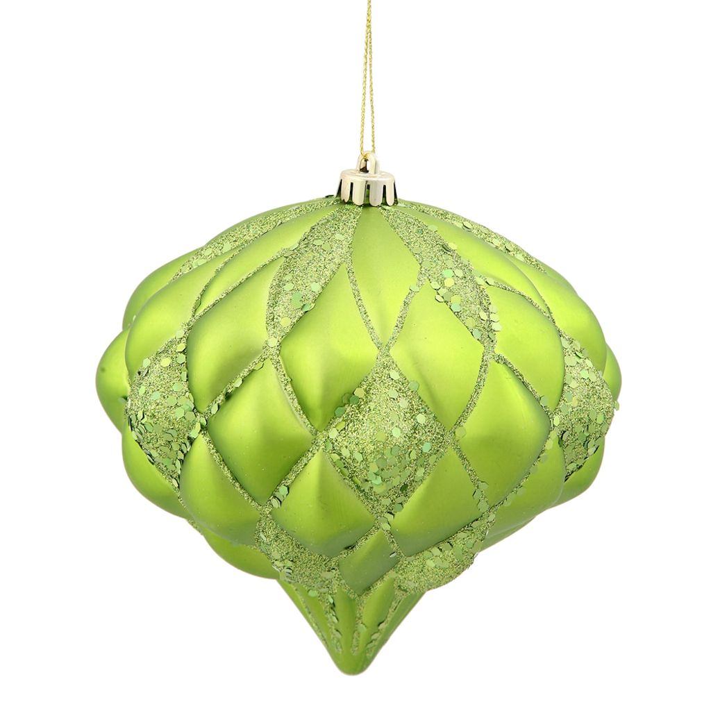 5.7" Lime Matte Glitter Diamond Onion Ornament 1