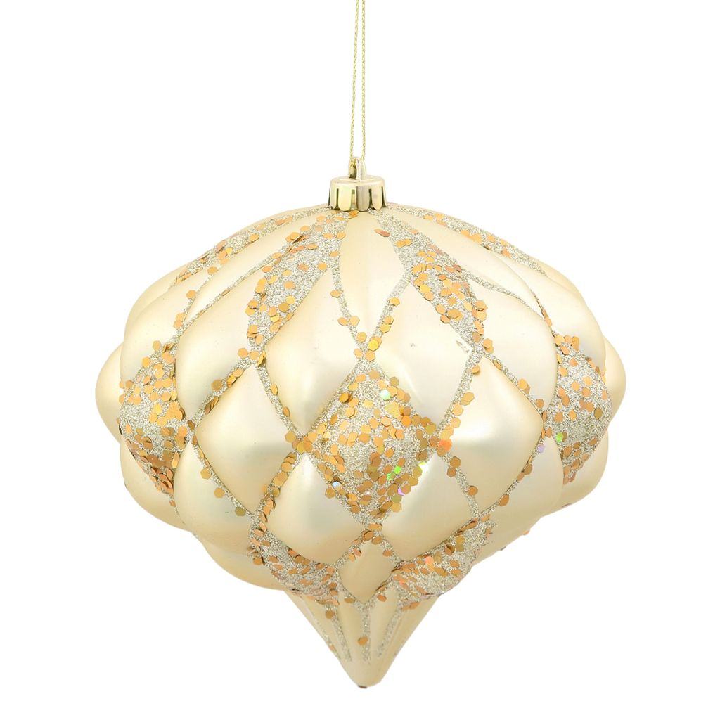 5.7" Champagne Matte Glitter Diamond Onion Ornament 1