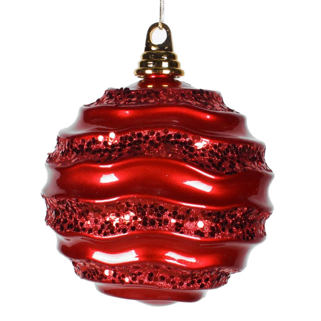6" Red Candy Glitter Wave Ball Ornament 1