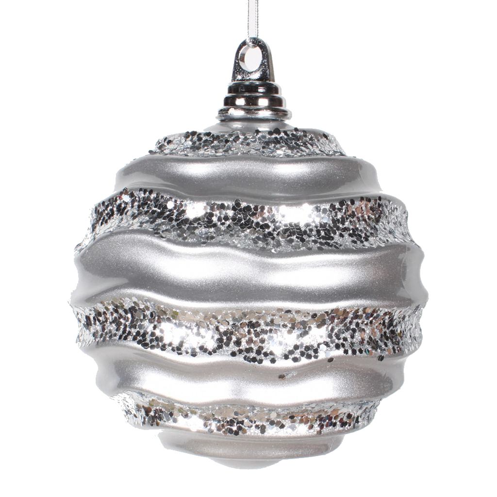 6" Silver Candy Glitter Wave Ball Ornament 1