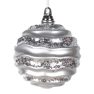 6" Silver Candy Glitter Wave Ball Ornament 1