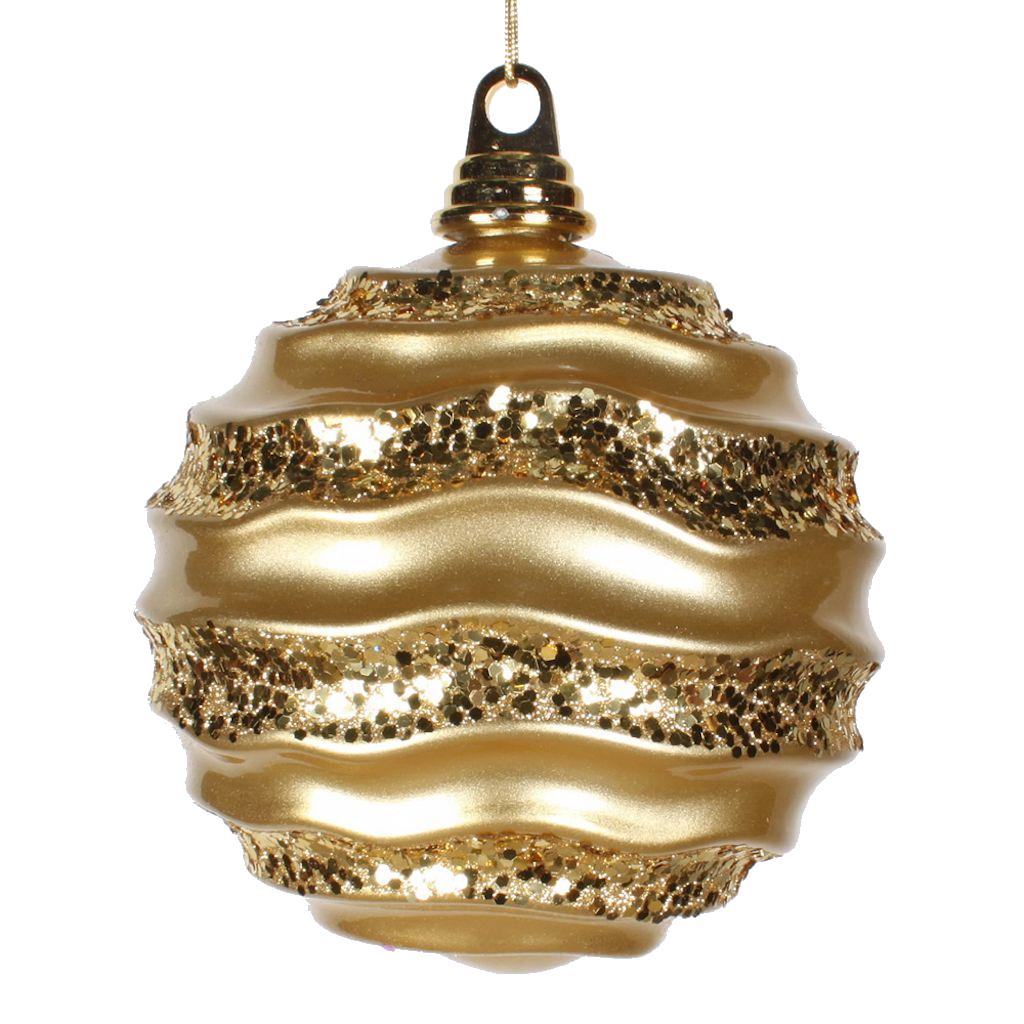 6" Gold Candy Glitter Wave Ball Ornament 1