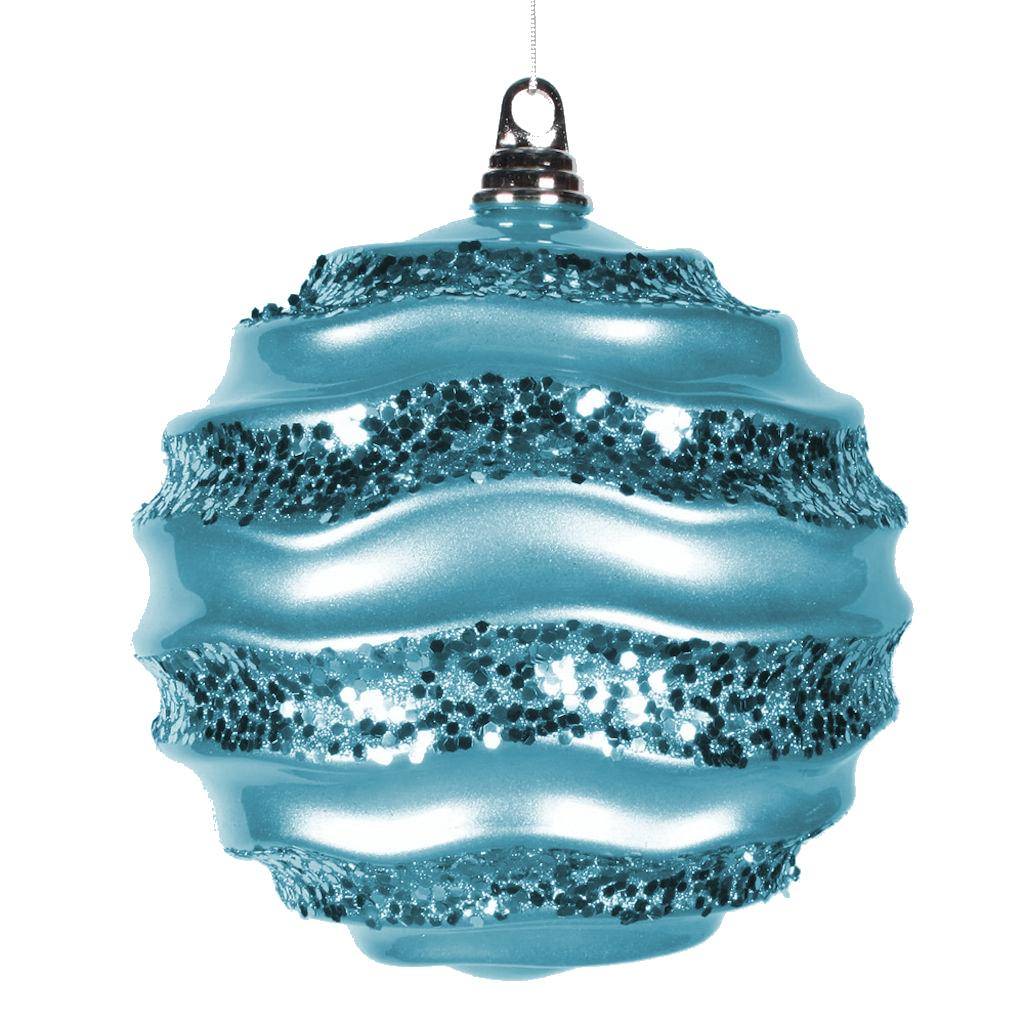 6" Teal Candy Glitter Wave Ball Ornament 1
