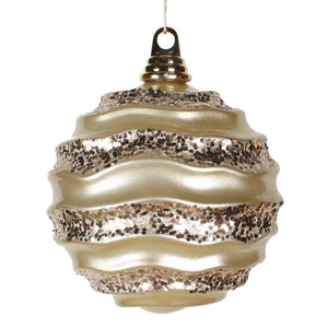 6" Champagne Candy Glitter Wave Ball Ornament 1