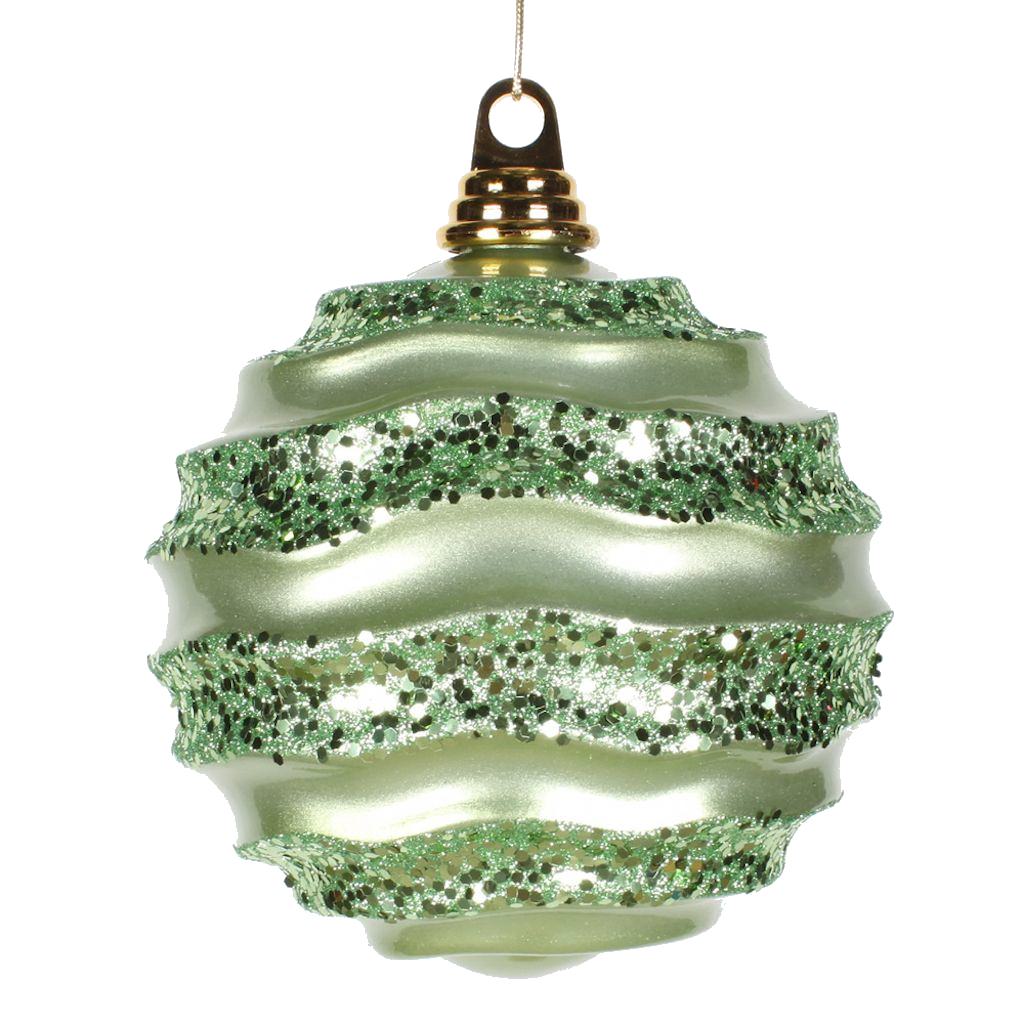 6" Celadon Candy Glitter Wave Ball Ornament 1