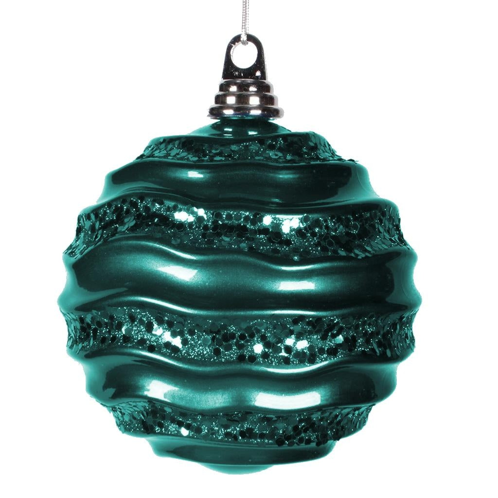 6" Sea Blue Candy Glitter Wave Ball Ornament 1