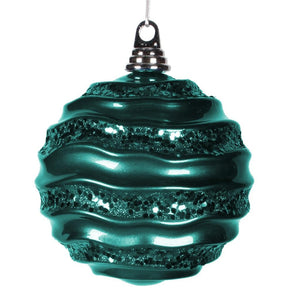 6" Sea Blue Candy Glitter Wave Ball Ornament 1