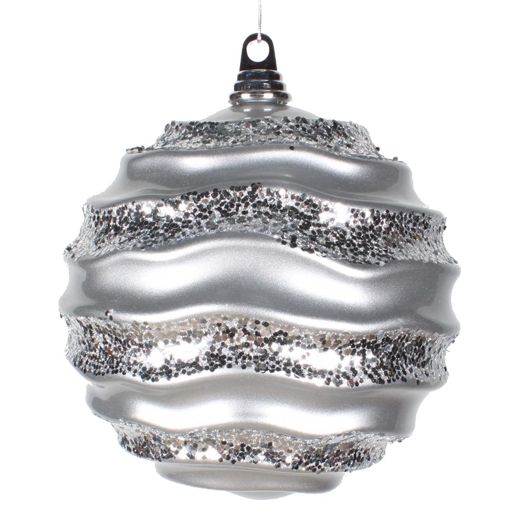 7.9" Silver Candy Glitter Wave Ball Ornament 1