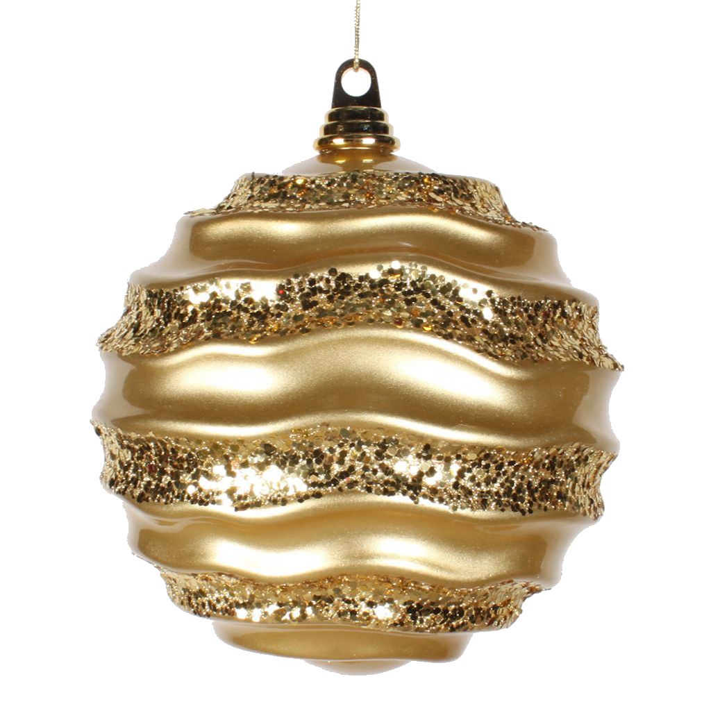 7.9" Gold Candy Glitter Wave Ball Ornament 1