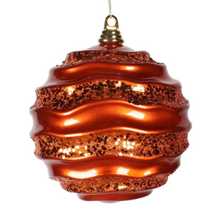 7.9" Orange Candy Glitter Wave Ball Ornament 1