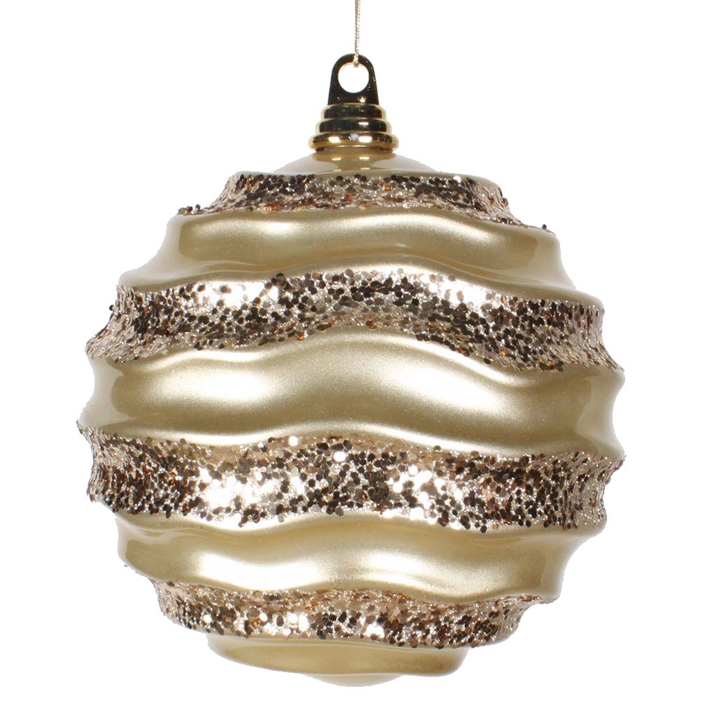 7.9" Champagne Candy Glitter Wave Ball Ornament 1