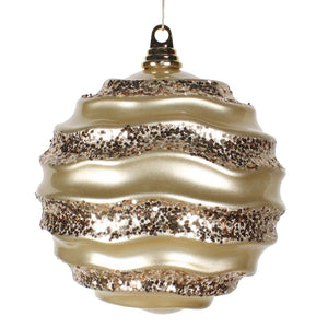 7.9" Champagne Candy Glitter Wave Ball Ornament 1