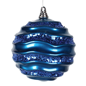 8" Sea Blue Candy Glitter Wave Ball Ornament 1