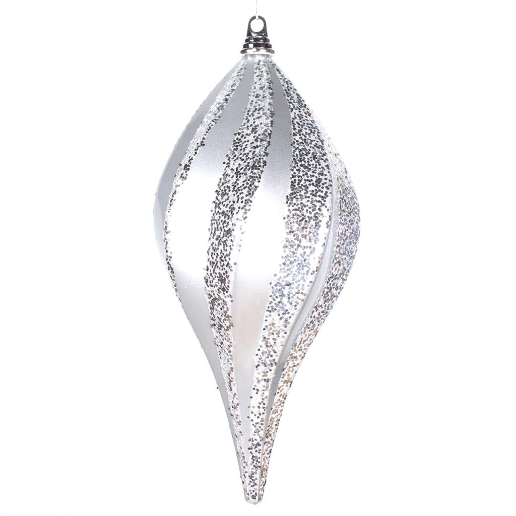 8" Silver Candy Glitter Swirl Drop Ornament 1