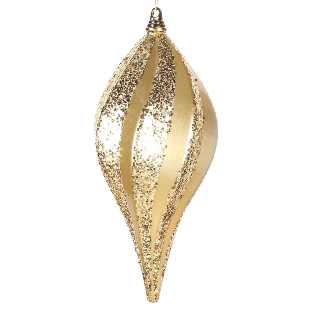 8" Gold Candy Glitter Swirl Drop Ornament 1