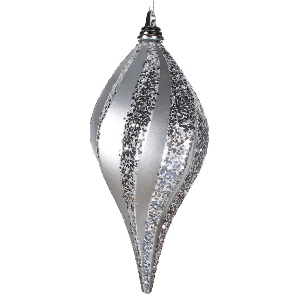 12" Silver Candy Glitter Swirl Drop Ornament 1