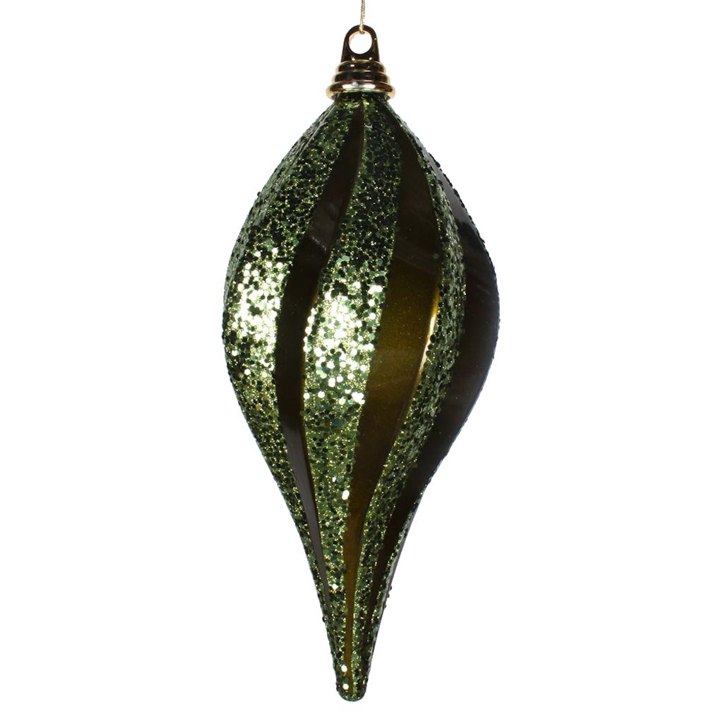 12" Olive Candy Glitter Swirl Drop Ornament 1