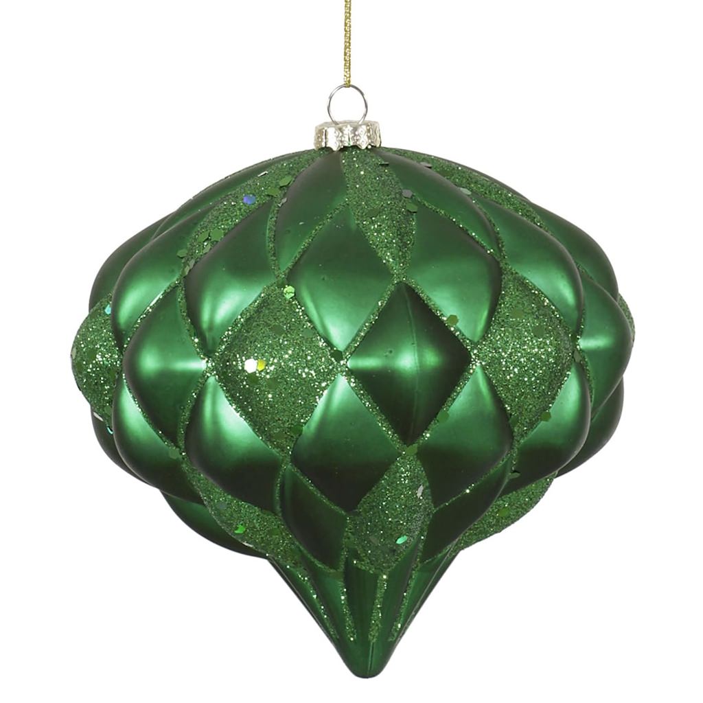 5.7" Green Matte Glitter Diamond Onion Ornament 1
