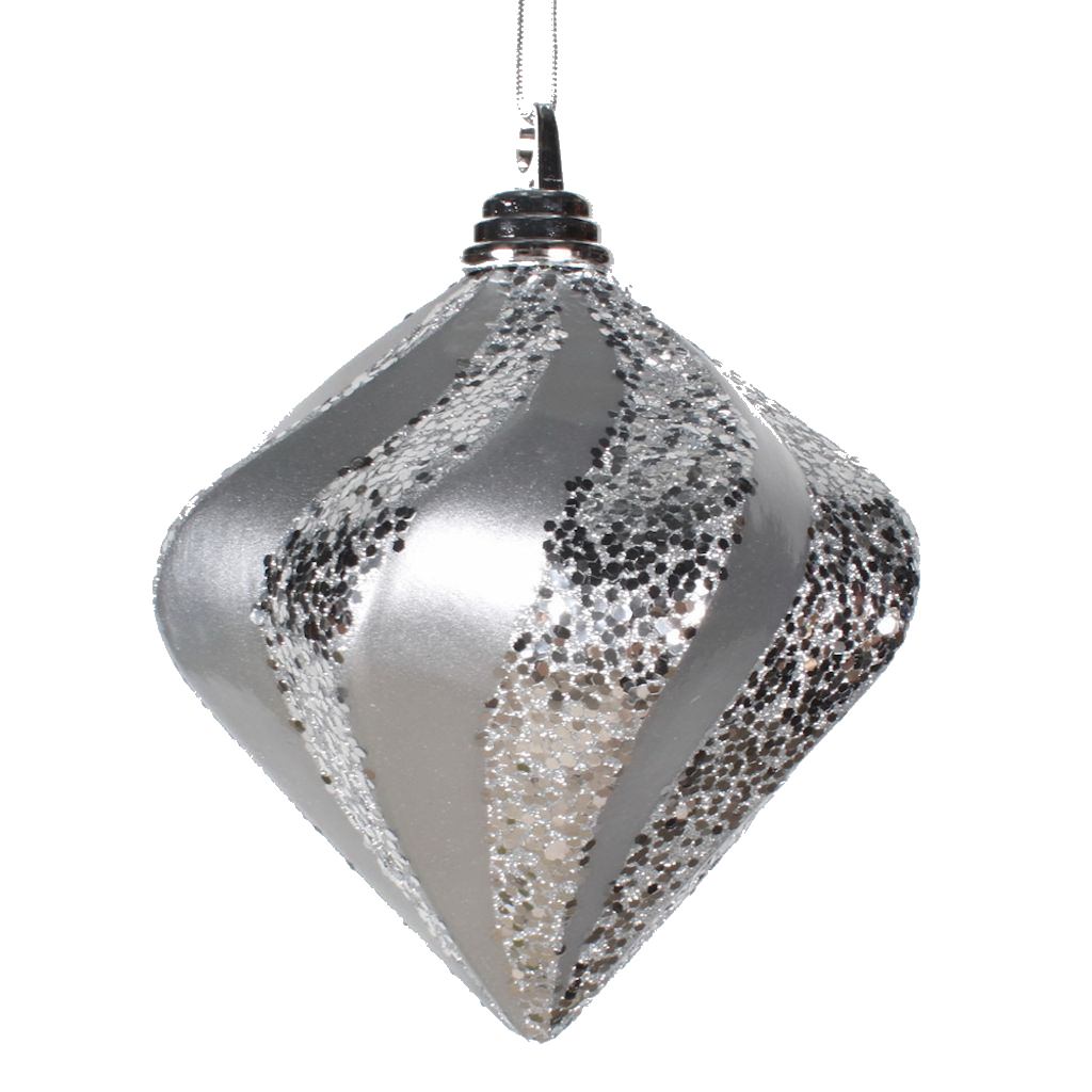 6" Silver Candy Glitter Swirl Diamond Ornament 1